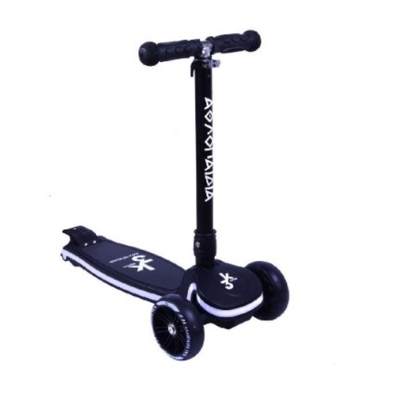 Αθλοπαιδία: Πατίνι 3τροχο Αναδιπλούμενο με Φωτιζόμενη Βάση και Ροδάκια - Μαύρο