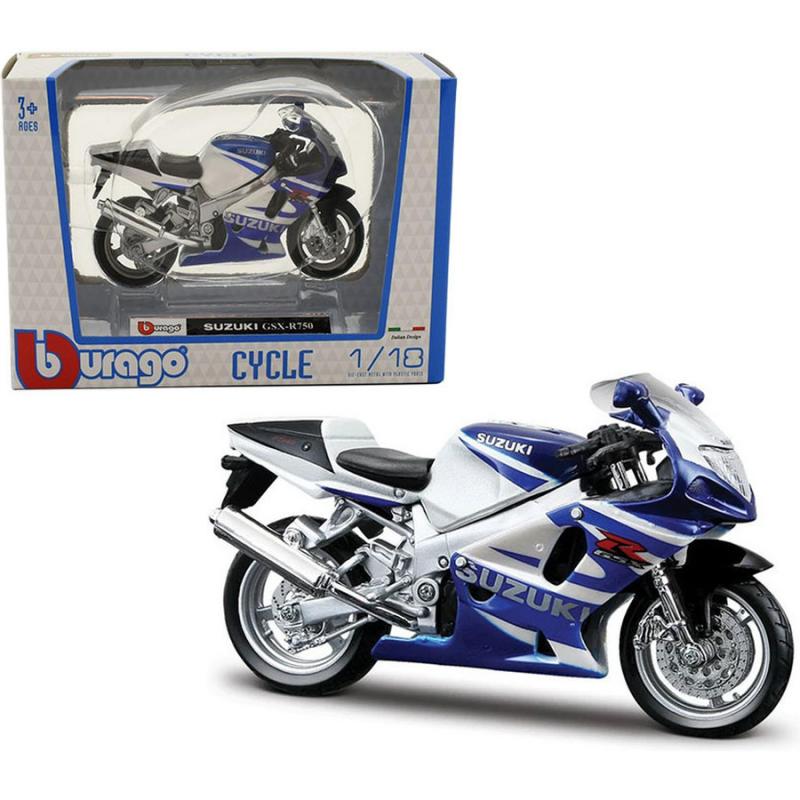 1/18 Burago Suzuki GSX-R750 Blue - White