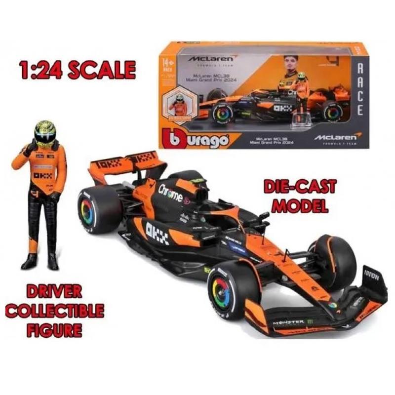 1/24 Burago F1 McLaren MCL38 Miami Grand Prix with Driver (Lando Norris #04)