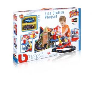 Burago 1:43 Street Fire Fire Station Playset (Σταθμός Πυροσβεστικής με 2 Αυτοκίνητα)