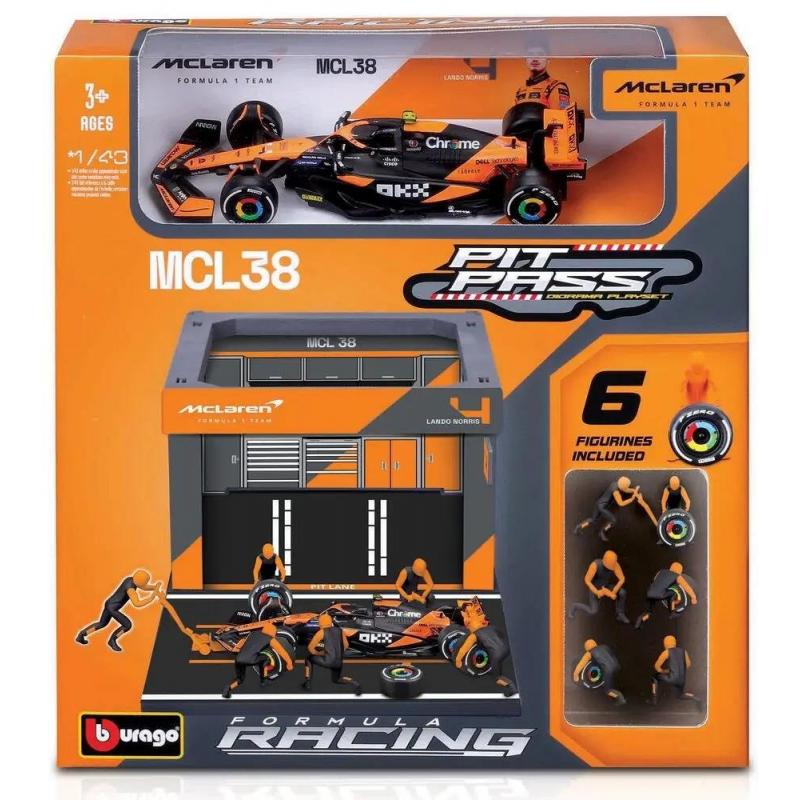 1/43 Burago Formula 1 Mclaren Mcl38 2024 Pit Stop Diorama Lando Norris 18/38451 (#4)