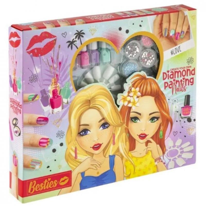 Creative Craft - Besties: Diamond Painting Nail Set (30x25cm) 4 Nail Polish, 6 Colours Diamonds