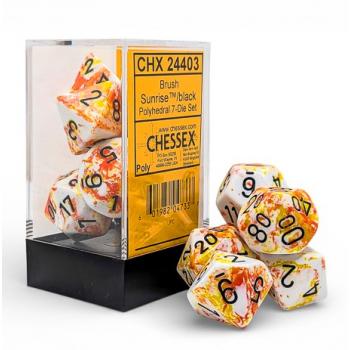 Chessex 24403 Brush Sunrise Black Polythedral 7-Die Set