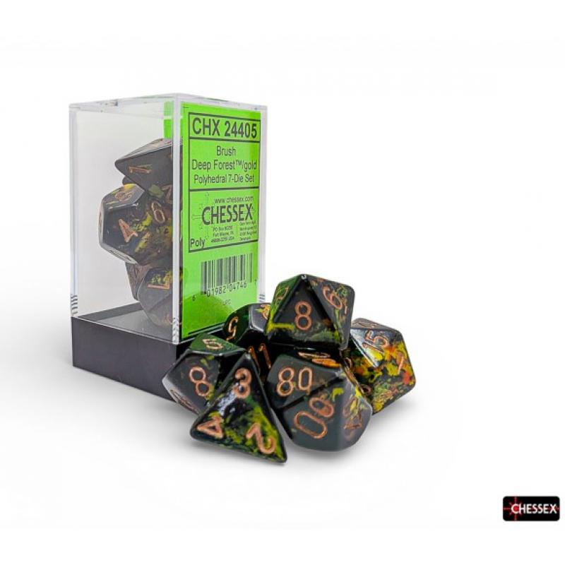 Chessex 24405 Brush Deep Forest - Gold Polythedral 7-Die Set