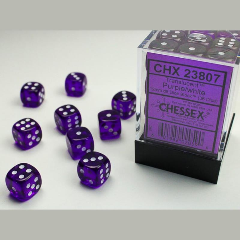Chessex 23807 Translucent Purple/White 12mm d6 Dice Block (36 dice)