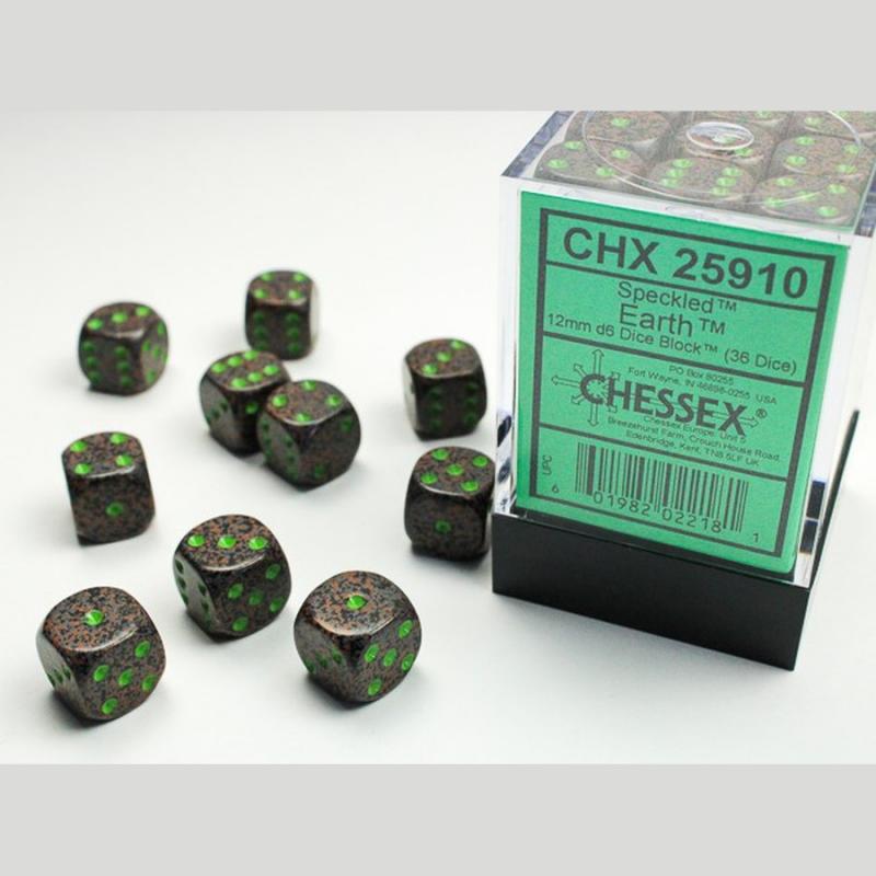 Chessex 25910 Speckled Earth 12mm d6 Dice Block (36 dice)