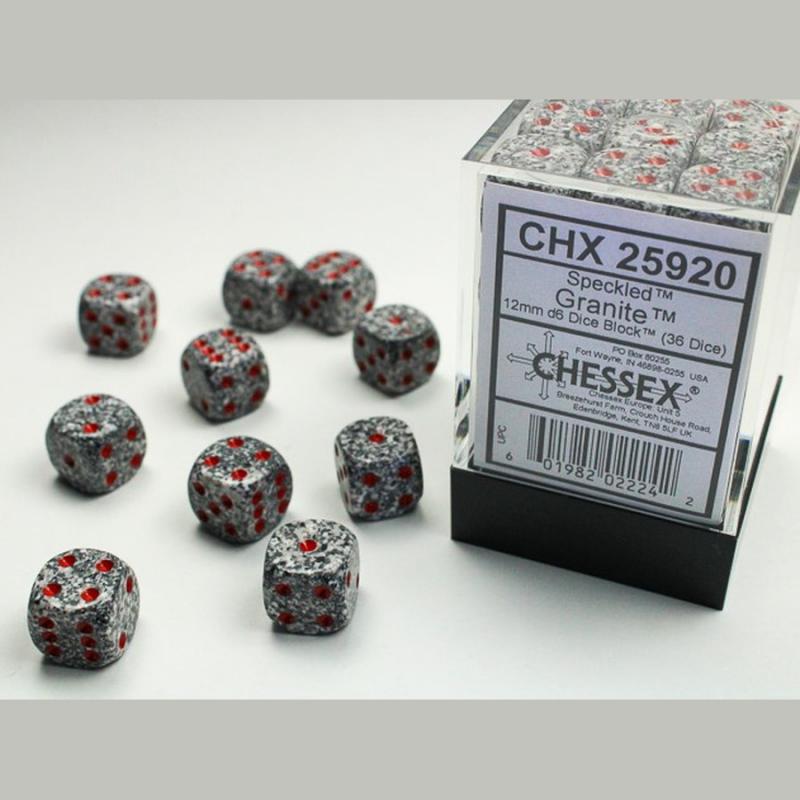 Chessex 25920 Speckled Granite 12 mm d6 Dice Block (36 dice)