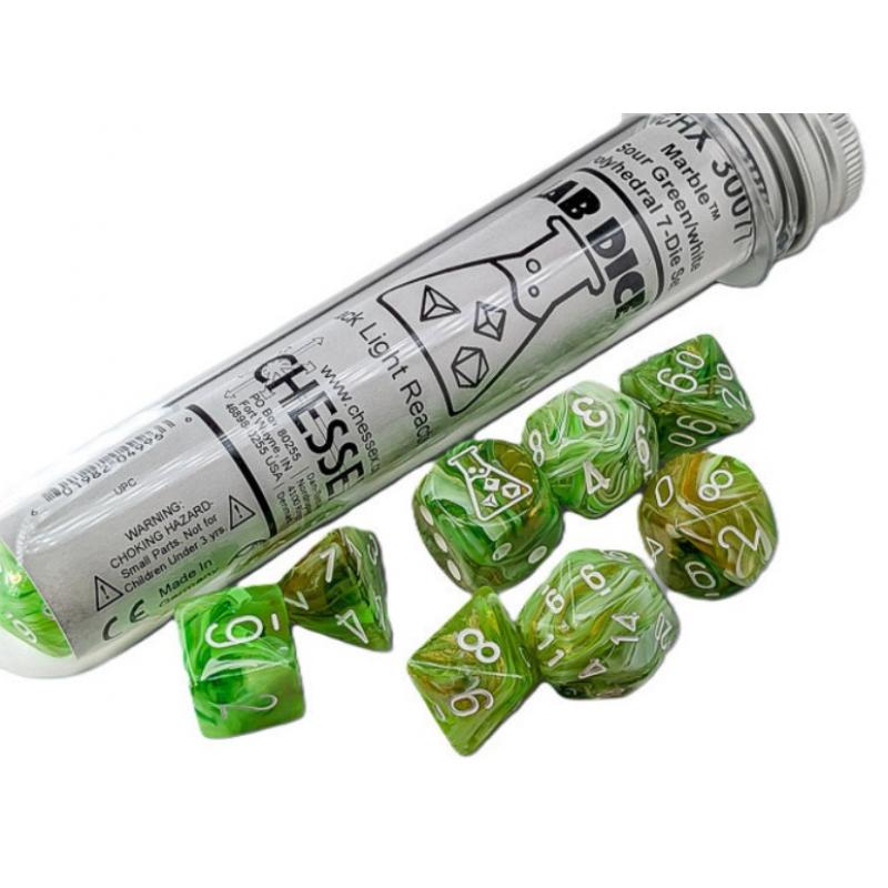 Marble Sour Green/White Lab Polyhedral 7-Die Set
