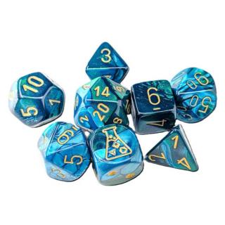 Gemini Green -Teal - Gold Lab Polyhedral 7-Die Set