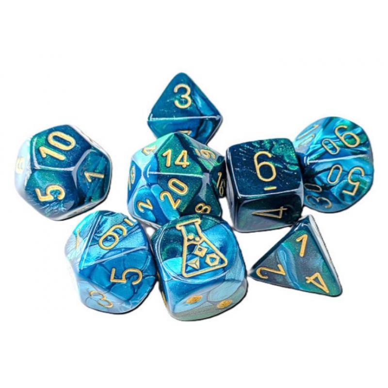 Gemini Green -Teal - Gold Lab Polyhedral 7-Die Set