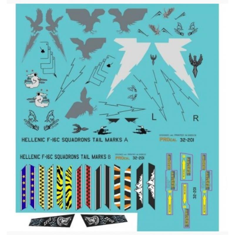 Procal Decals Hellenic F-16C Squadrons Tail Marks + Rounders 1/48