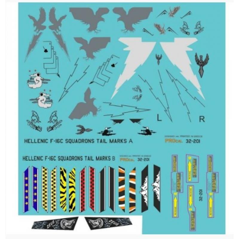 Procal Decals Hellenic F-16C Squadrons Tail Marks + Rounders 1/72