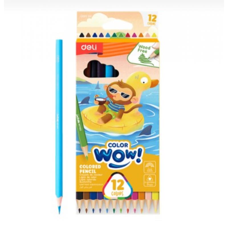 Deli Ξυλομπογιά Wood-Free Τριγωνικά 12 Χρώματα Color Wow!