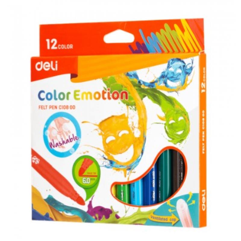Deli Μαρκαδόρος Jumbo Washable 12 Χρώματα 6 mm Color Emotion Felt Pen C10800