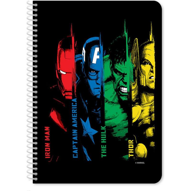 Τετράδιο Σπιράλ 21χ29 εκ. 60 φ. 2 Θεμ. - Marvel Avengers (Μαύρο Εξώφυλλο)
