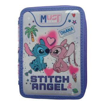 Must Σχολική Κασετίνα Διπλή γεμάτη Disney Stitch - Angel Ohana