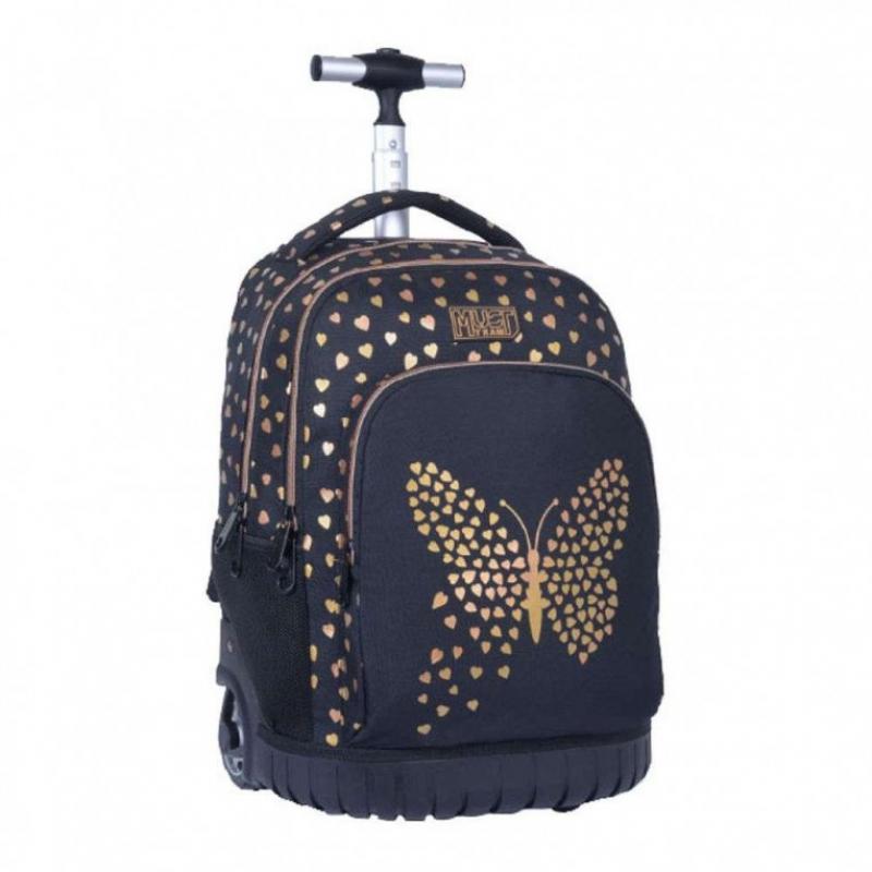 Must Trolley Δημοτικού 3 Θήκες και Τηλεσκοπικό Χερούλι 32x18x44 εκ. Gold Butterfly