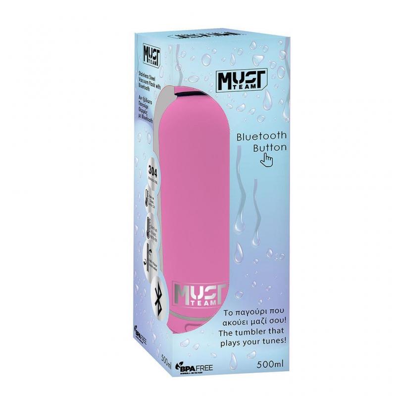 Must Παγούρι Θερμός 500 ml με Bluetooth Ροζ