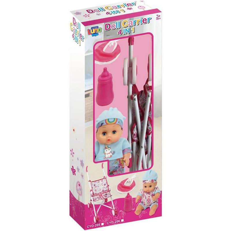 Καροτσάκι με Κούκλα 30 εκ. και Σετ Φαγητού Luna Toys