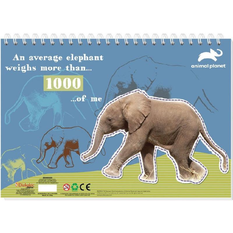 Elephant - Μπλοκ Ζωγραφικής Animal Planet 23x33 40 Φύλλα με Στενσιλ, Αυτοκόλλητα & Σελ. Χρωματισμού