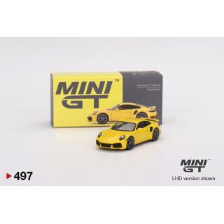 1:64 Mini GT Porsche 911 Turbo S Racing Yellow #497