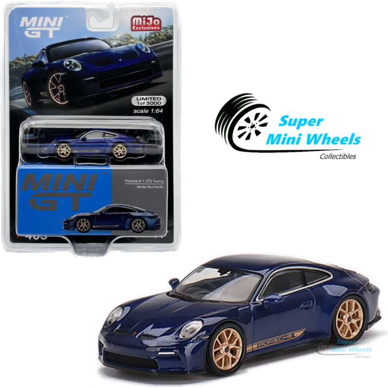 1:64 Mini GT Porsche 911 GT3 Touring Gentian Blue Metallic #405