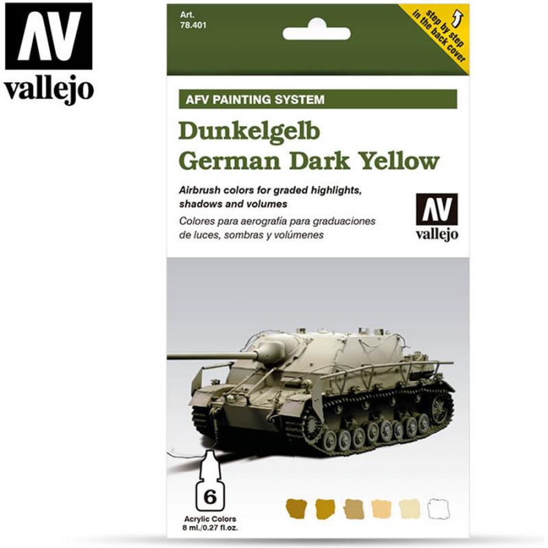 AFV Painting System - Vallejo 6x8ml Air Colour Set - Dunkelgelb German Dark Yell