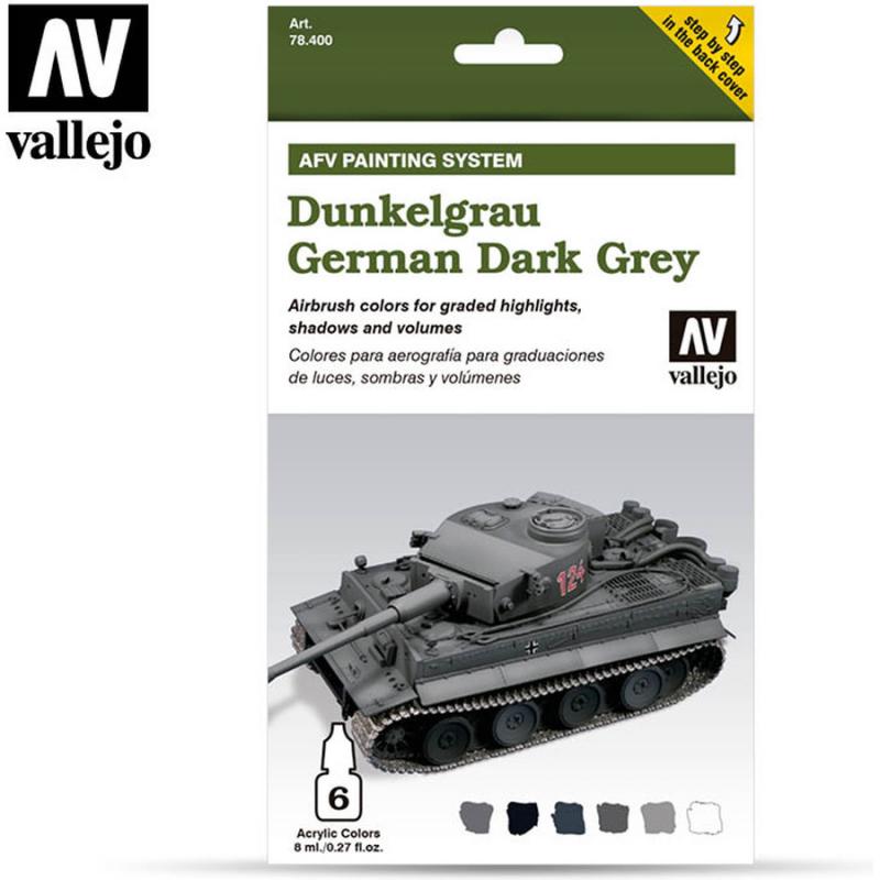 AFV Painting System - Vallejo 6x8ml Air Colour Set - Dunkelgrau German Dark Gre