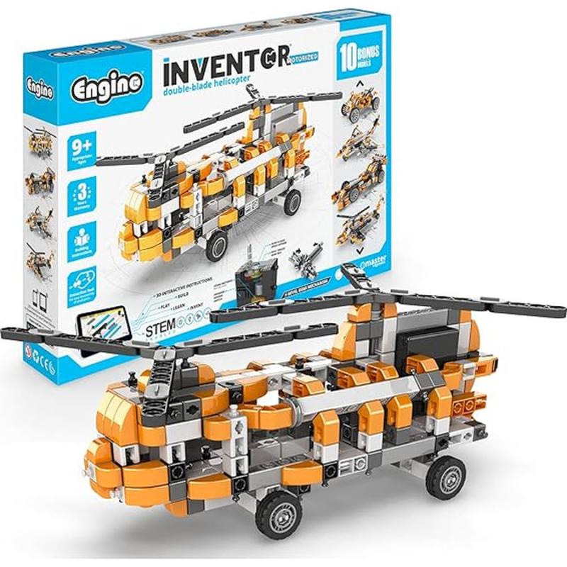 Inventor Motorized Double-Blade Helicopter with 10 bonus Models - Engino