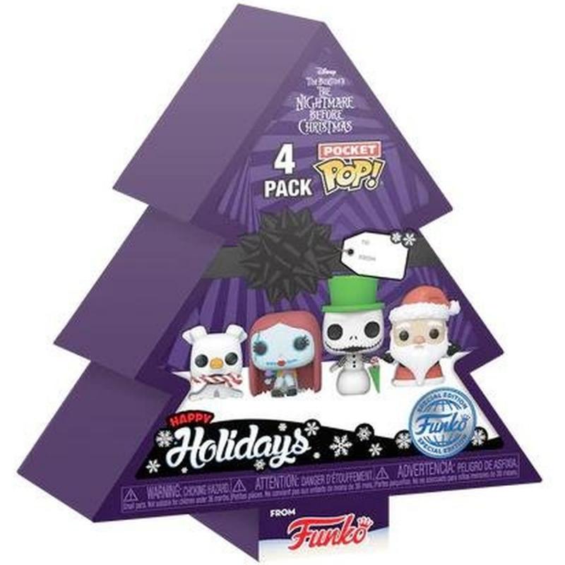 Funko Pocket Pop! 4-Pack: The Nightmare Before Christmas - Happy Holidays Tree Box Vinyl Figures Key