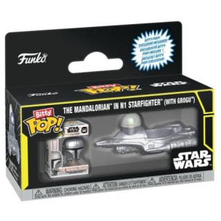 Funko Bitty POP! Rides Star Wars Vinyl Figure The Mandalorian in N1 Starfighter w/Grogu 2,5 cm
