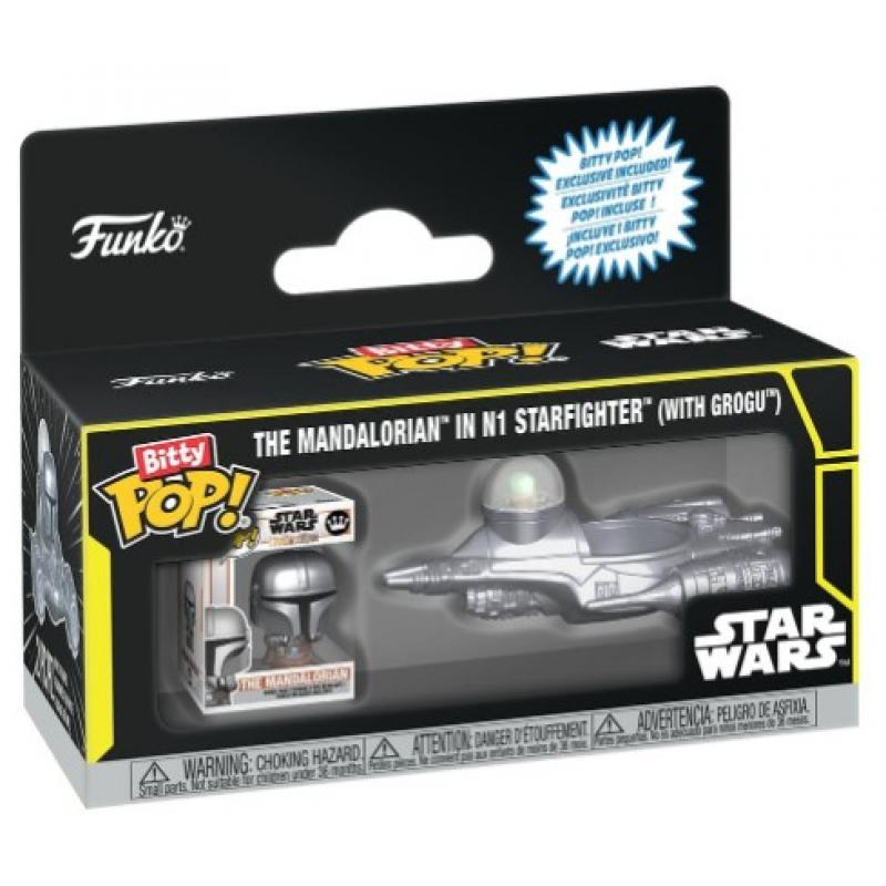 Funko Bitty POP! Rides Star Wars Vinyl Figure The Mandalorian in N1 Starfighter w/Grogu 2,5 cm