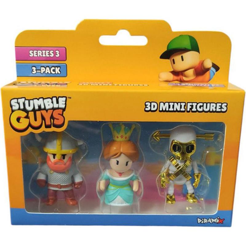 Stumble Guys Series 3 3D Mini Figures 3 Pack - Viking Bjorn, Princess & Bonez McBling