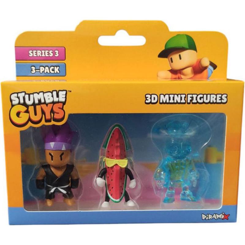 Stumble Guys Series 3 3D Mini Figures 3 Pack - Dark Firefist, Watermelon Guy & Capt. Diamondheart