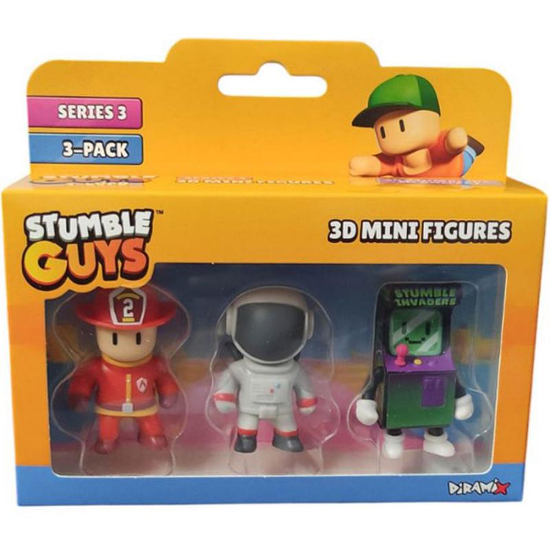 Stumble Guys Series 3 3D Mini Figures 3 Pack - Fireman Torch, Astronaut & Stumble Invaders