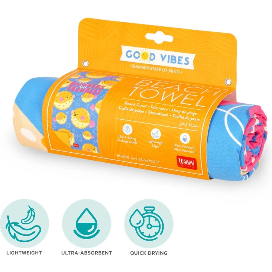 Legami Dolce Vita Beach Towel - Lightweight Microfibre, Compact & Sandproof, Quick-Dry, 85 X 180 Cm