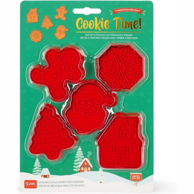 Legami Cookie Time! Cookie Cutters with Stamps - Santa's Village Chrismtas Edition