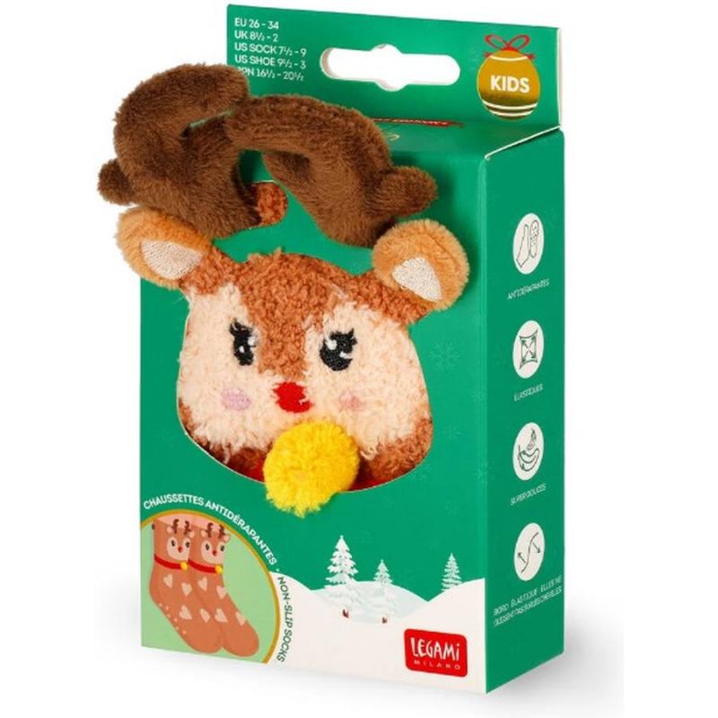 Legami Non-Slip Socks Christmas Edition - It's a Match! - Reindeer (Adult One Size No 35-42)