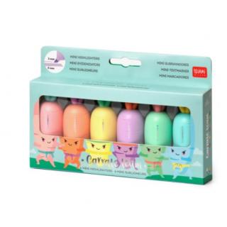 Legami Set of 6 Mini Highlighters - Carrate Team - Carrot