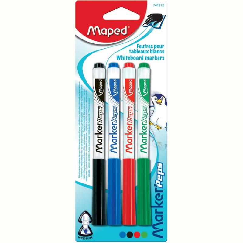 Μαρκαδόρος Ασπροπίνακα Λεπτός χ 4 χρώματα ( Κόκκινο, Μαύρο, Μπλε & Πράσινο) blister