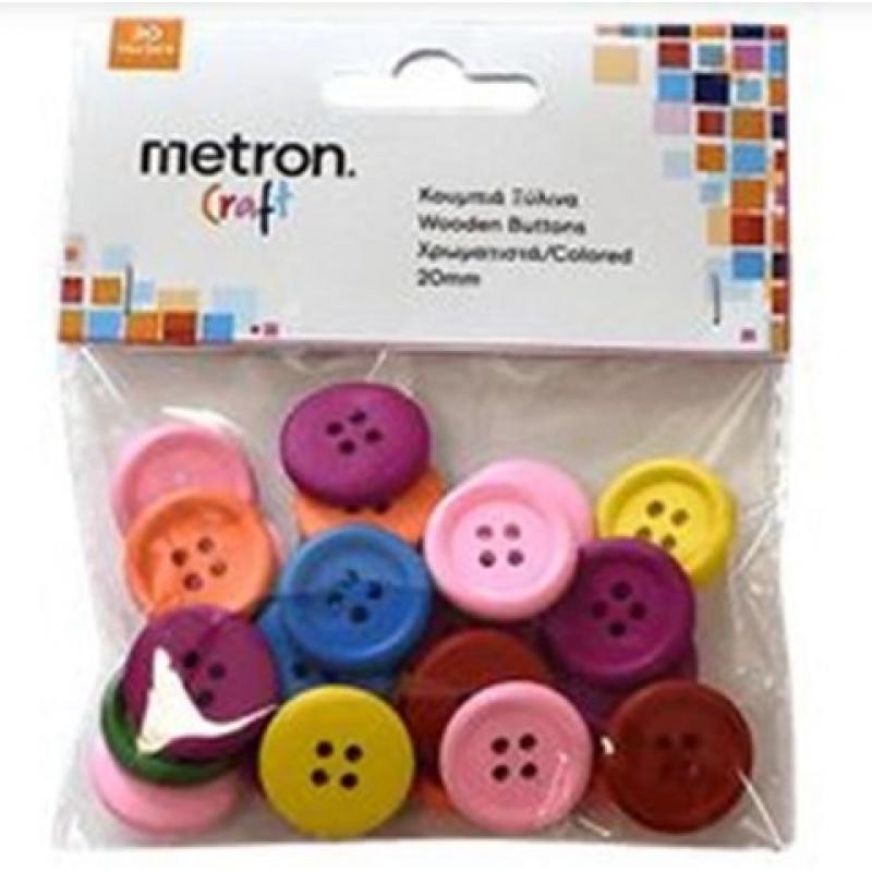Metron Craft Διακοσμητικά Ξύλινα Κουμπιά Διάφορα Χρώματα 30 τεμ.