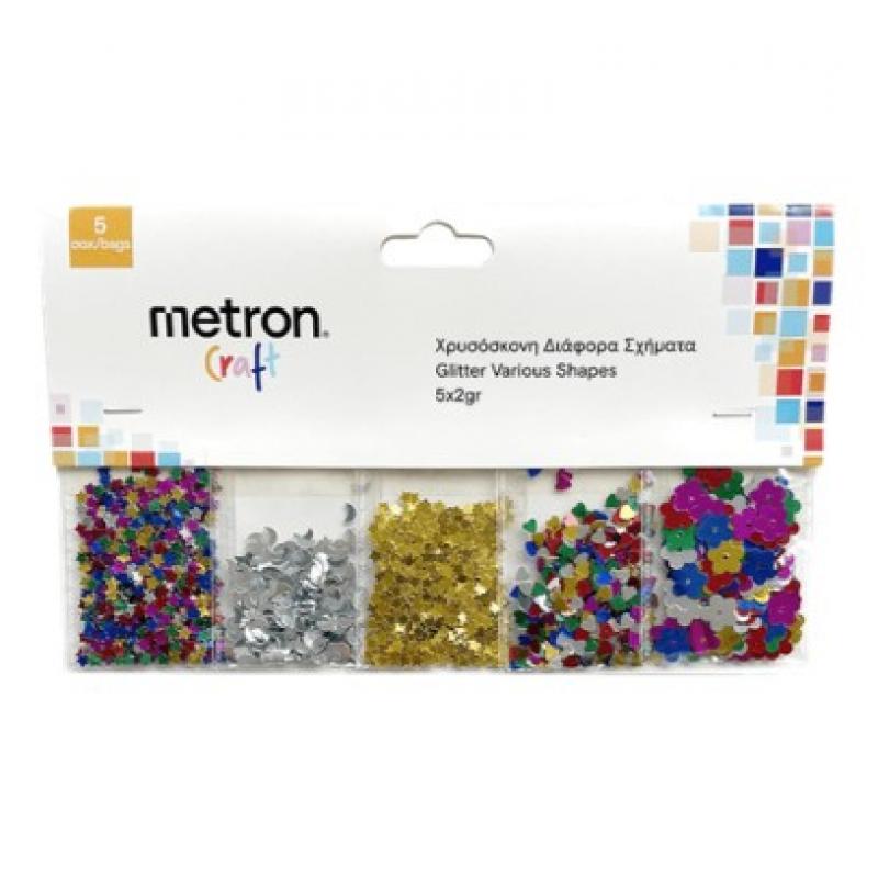 Metron Craft Glitter Διάφορα Σχήματα και Χρώματα 5 χ 2 gr.