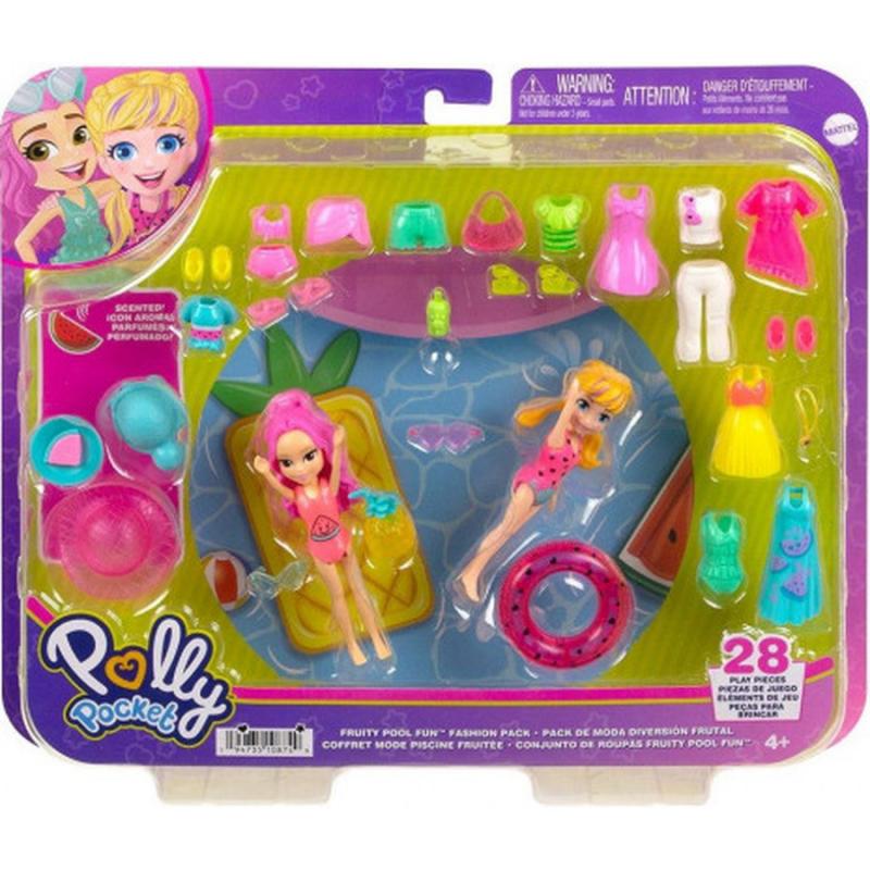 Polly Pocket - Νέα Κούκλα με Μόδες Μεγάλο Pack - Fruity Pool Fun Fashion Pack