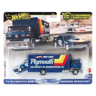 Hot Wheels Premium - Νταλίκα με Αυτοκινητάκι - '70 Plymouth AAR Cuda & Sakura Sprinter #63