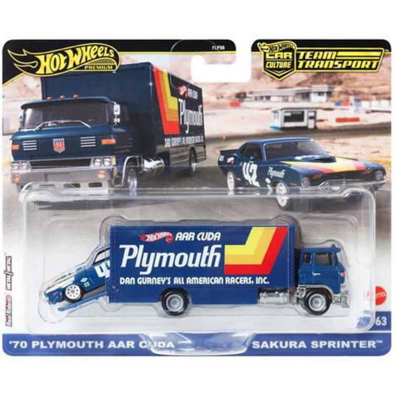 Hot Wheels Premium - Νταλίκα με Αυτοκινητάκι - '70 Plymouth AAR Cuda & Sakura Sprinter #63