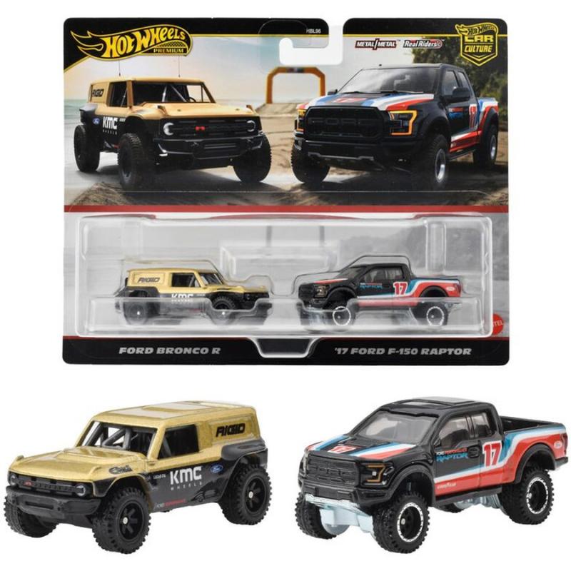 Hot Wheels Premium Car Culture - Real Riders - Σετ των 2 - Ford Bronco R & '17 Ford F-150 Raptor