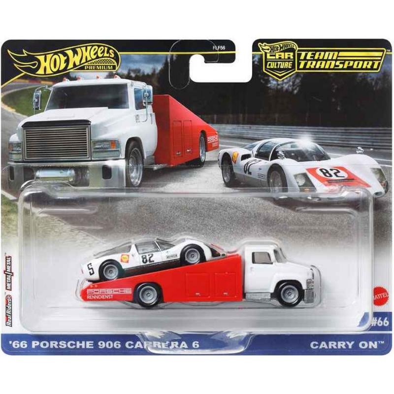 Hot Wheels Premium - Νταλίκα με Αυτοκινητάκι - '66 Porsche 906 Carrera 6 & Carry On #66