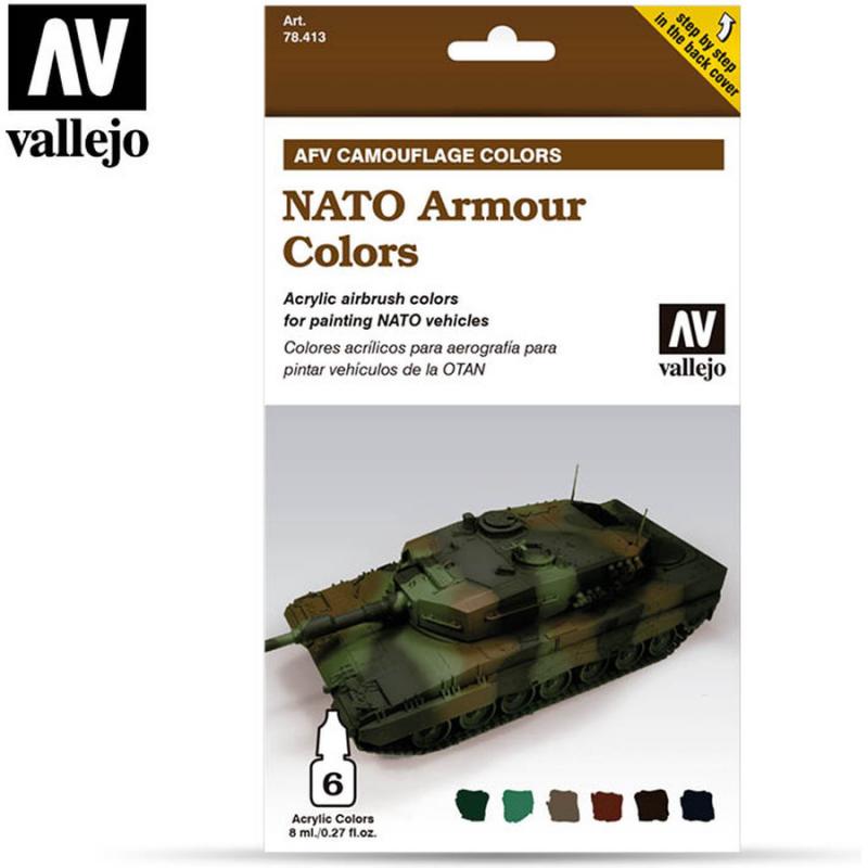 AFV Camouflage Colors - Vallejo 6x8ml Air Colour Set - NATO Armour Colors 78413