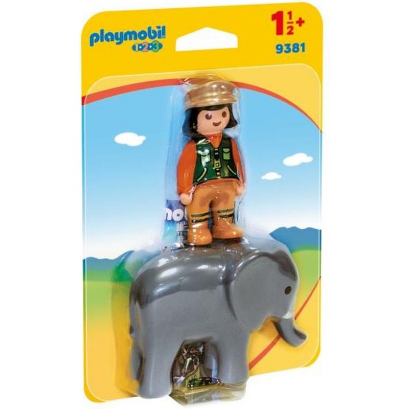 Playmobil 1.2.3. - 9381 Φύλακας Ζωολογικού Κήπου με Ελέφαντα