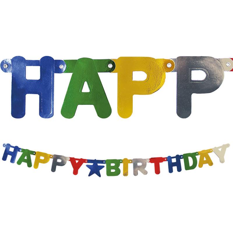 Γιρλάντα Πολύχρωμη Μεταλλιζέ Γραμμάτων Happy Birthday